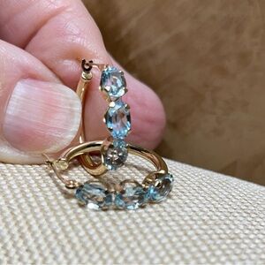 Elegant Gold and Blue Topaz Hoop Earrings